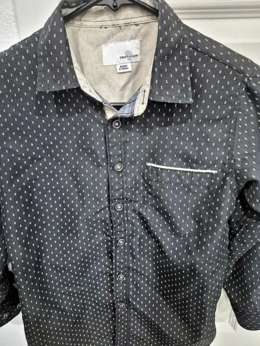 Craft & Flow Boys Small Black Geometric Button Down 8
